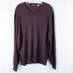 Gordon 100% Merino Wool V Neck Long Sleeve Sweater Mens XXL Heathered Purple